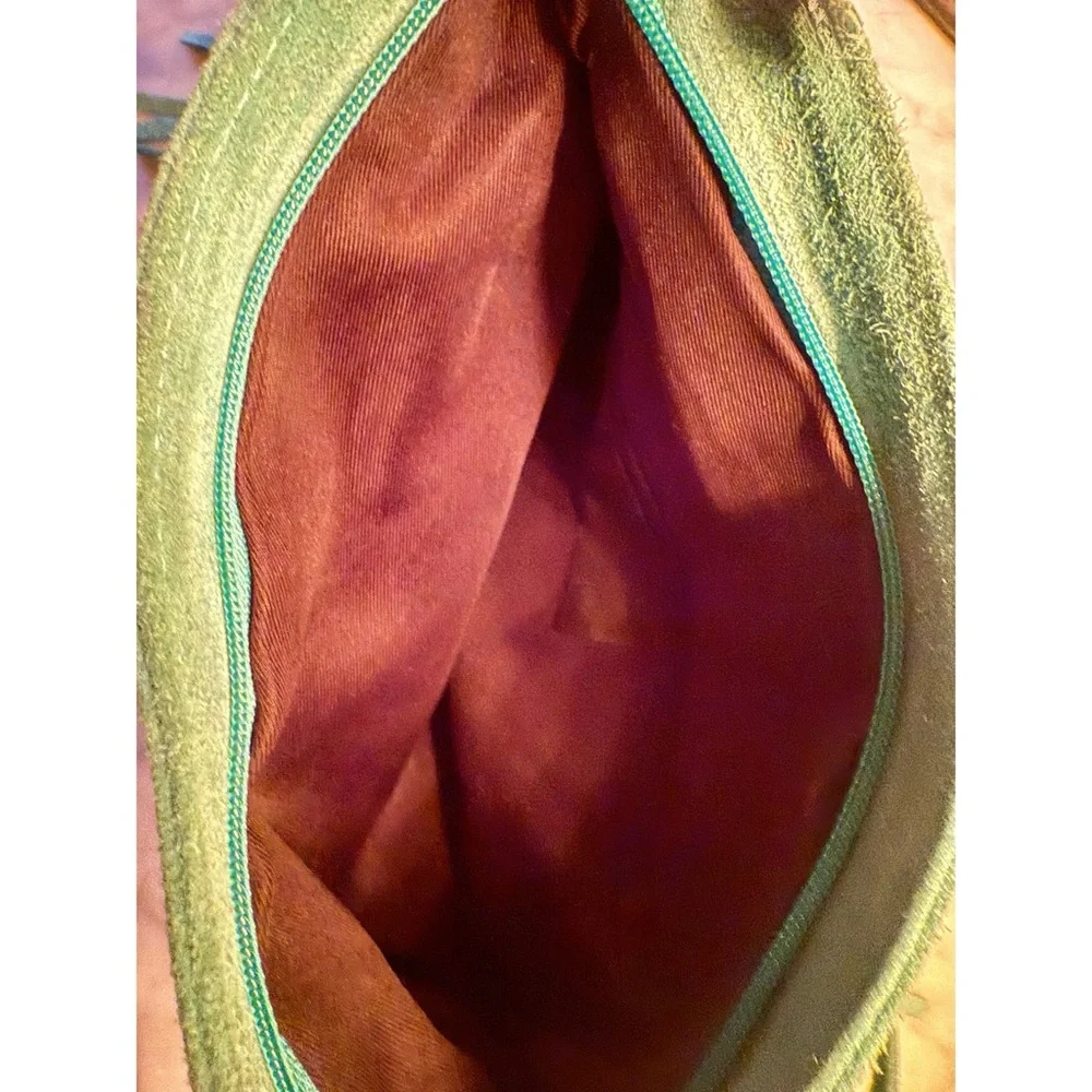 NEW LIATALIA ITALIAN SUEDE LEATHER BOHO TURQUOISE FRINGE CROSSBODY PURSE HANDBAG - Picture 9 of 14
